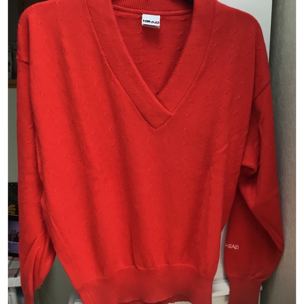 RED COTTON V-NECK SWEATER by HEAD SPORTSWEAR SIZE M - NWOT
